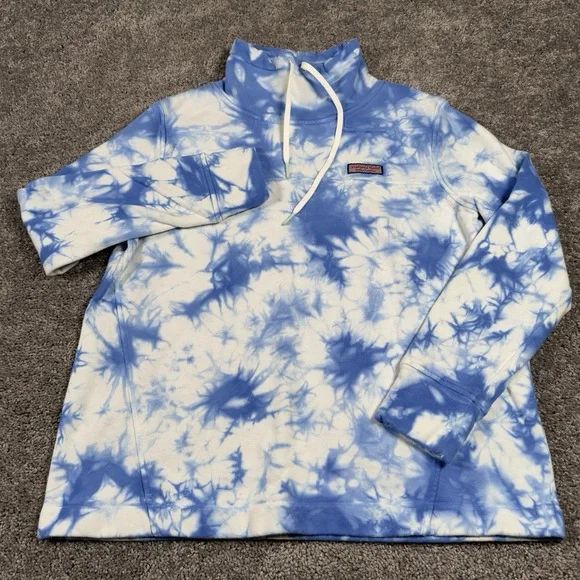Vineyard Vines Tie-Dye Funnel Neck Shep Shirt Women's M Blue Sweater Sweatshirt - Picture 2 of 9